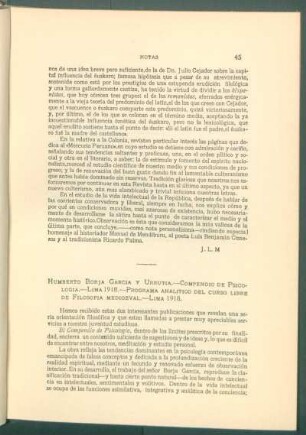Humberto Borja García y Urrutia: Compendio de psicología. [y] Programa analítico del curso libre de filosofía medioeval.