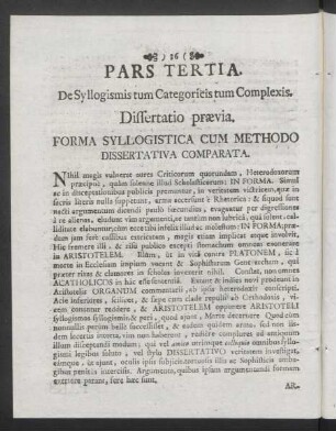 Pars Tertia. De Syllogismis tum Categoricis tum Complexis