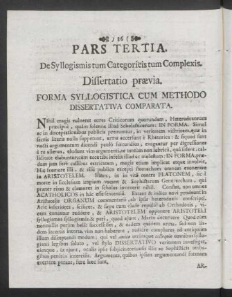 Pars Tertia. De Syllogismis tum Categoricis tum Complexis