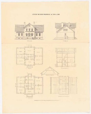 Landhaus: Grundrisse EG, KG, Vorderansicht, Giebelansicht, Schnitte