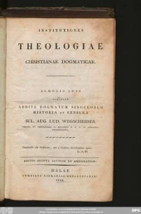 Institutiones Theologiae Christianae Dogmaticae.