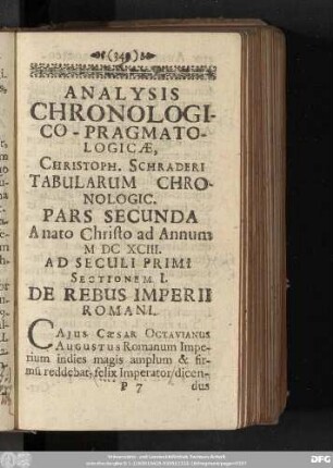 Sectionem I. De Rebus Imperii Romani.