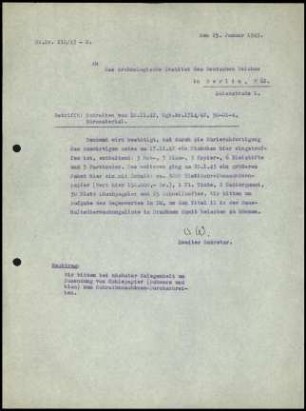 Schreiben (Abschrift); DAI Athen an AIDR (Bürobedarf)