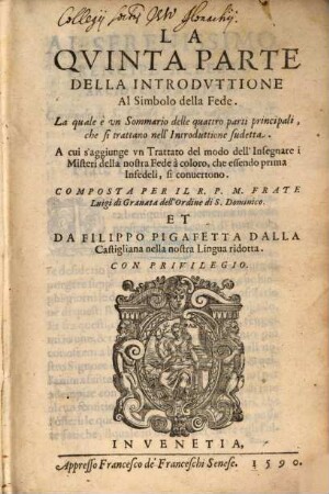 Della Introdottione Al Simbolo della Fede, Parti Qvatro : I. Della Creatione del Mondo, ..., 5. La Qvinta Parte Della Introdvttione Al Simbolo della Fede
