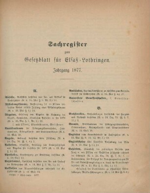 Sachregister zum Gesetzblatt für Elsaß-Lothringen. Jahrgang 1877