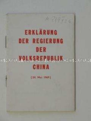 Broschüre mit dem Wortlaut einer Erklärung der Regierung der VR China zum Grenzkonflikt mit der Sowjetunion 1969