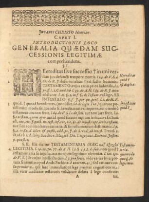 Juvante Christo Homine. Caput I. Introductionis Loco Generalia Quaedam Successionis Legitimae comprehendens.