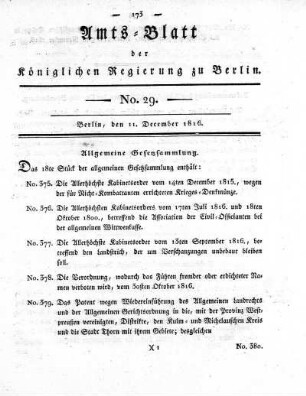 No 29, 11. December 1816