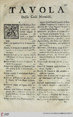 Tavola delle cose notabili