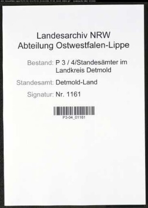 Heiratsregister Standesamt Detmold-Land