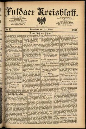 Erste Ausgabe vom Samstag, den 12. Oktober 1901.