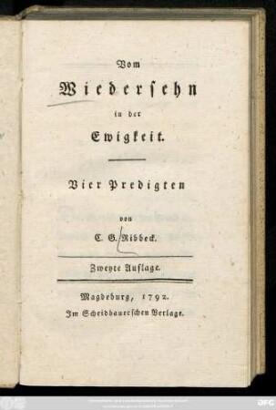 Vom Wiedersehn in der Ewigkeit : Vier Predigten