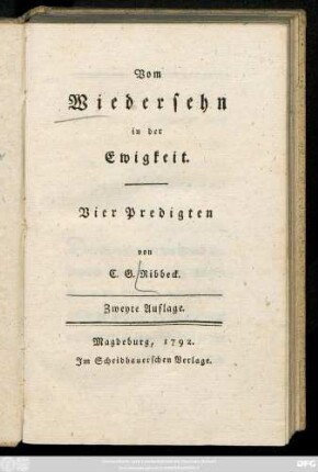 Vom Wiedersehn in der Ewigkeit : Vier Predigten
