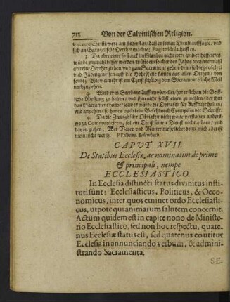 Caput XVII. De Statibus Ecclesiae, ac nominatim de primo & principali, nempe Ecclesiastico.