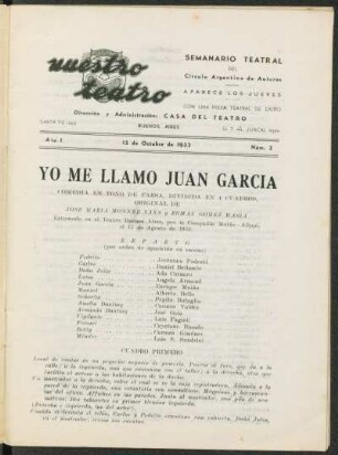 1933000200: Yo me llamo Juan Garcia : comedia en tono de farsa, dividida en 4 cuadros