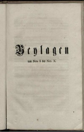 Beylagen von Nro. I. bis Nro. X.