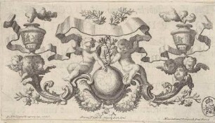 Vignette mit Putten, Urnen und einem Globus, aus: Ragguaglio delle solenni esequie fatte celebrare in Roma [...] alla sacra Real Maestà di Federigo Augusto, Re di Polonia, Rom 1733