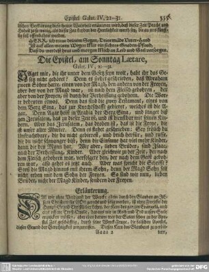 Die Epistel, am Sonntag Laetare, Galat. IV, 21-31
