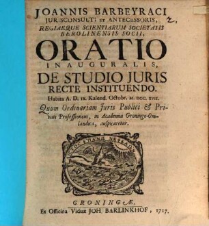 Oratio inauguralis de studio iuris recte instituendo