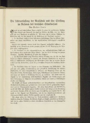Die Lehrverfassung der Realschule und ihre Stellung im Rahmen des deutschen Schulwesens