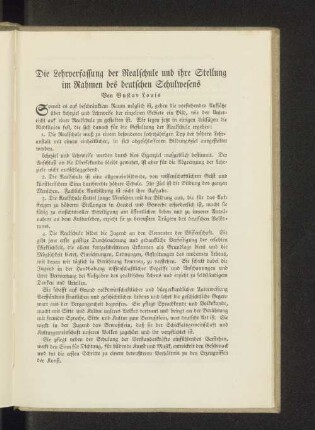 Die Lehrverfassung der Realschule und ihre Stellung im Rahmen des deutschen Schulwesens