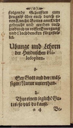 Ubunge und Lehren der Heydnischen Philosophen.