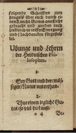 Ubunge und Lehren der Heydnischen Philosophen.