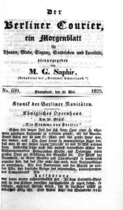 No. 699., Sonnabend, den 30. Mai 1829