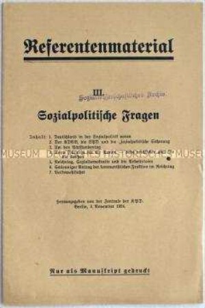 Referentenmaterial der KPD zur Sozialpolitik