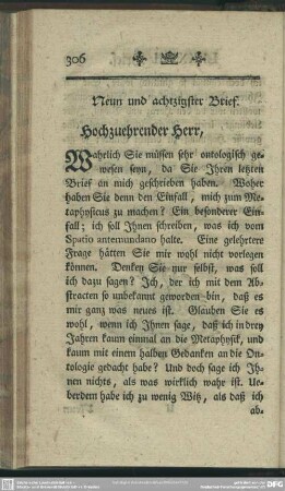 Neun und achtzigster Brief. Hochzuehrender Herr, ...
