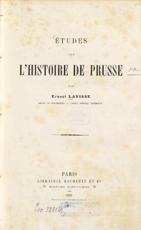 Etudes sur l'histoire de Prusse