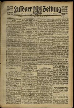 Erste Ausgabe vom Mittwoch, den 21. August 1912.