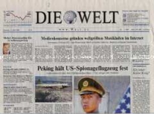 Tageszeitung "Die Welt", u.a. zum Abschuss eines US-Spionageflugzeuges über China