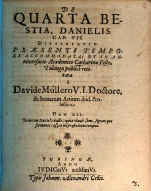 De quarta Bestia Dan. cap. 7 Dissertatio