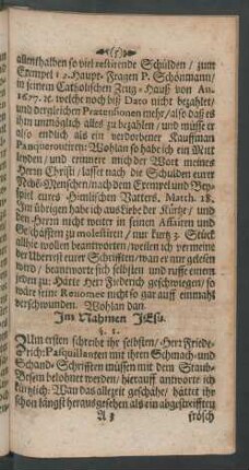 §. I. Zum ersten schreibt ihr selbsten/ [...]