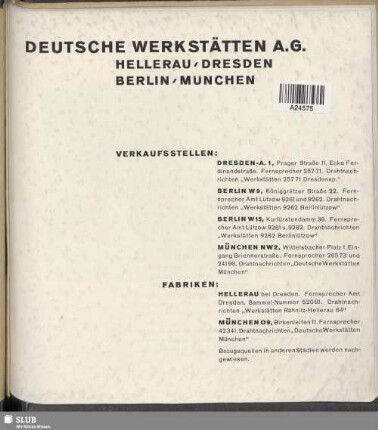 Deutsche Werkstätten A.G. : Hellerau / Dresden / Berlin / München
