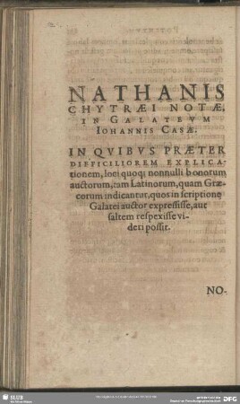 Nathanis Chytraei Notae, In Galateum Johannis Casae