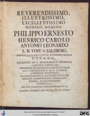 Reverendissimo ... Domino Philippo Ernesto Henrico Carolo Antonio Leonardo ...