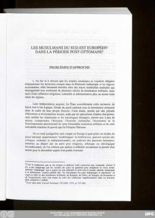 Les Musulmans Du Sud-Est Européen Dans La Période Post-Ottomane Problèmes D'Approche
