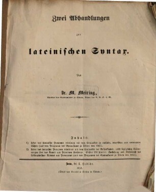 Zwei Abhandlungen zur lateinischen Syntax