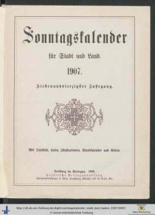 47. Jahrgang: Sonntagskalender für Stadt und Land