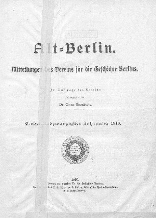 27.1910: Mitteilungen des Vereins für die Geschichte Berlins