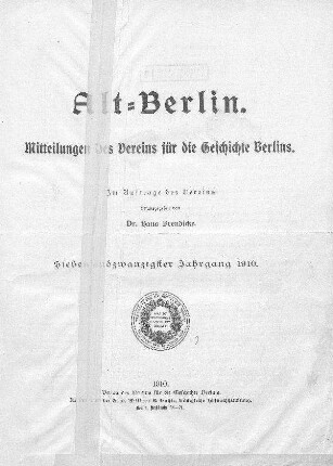 27.1910: Mitteilungen des Vereins für die Geschichte Berlins
