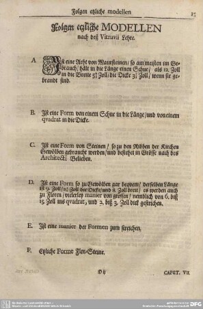 Folgen etzliche MODELLEN nach deß Vitruvii Lehre.