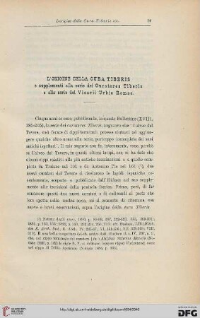 22: L' origine della cura Tiberis e supplementi alla serie dei Curatores Tiberis e alla serie dei Vicarii Urbis Romae