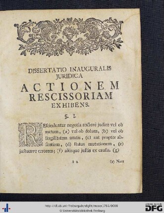 Dissertatio Inauguralis Juridica Actionem Rescissoriam Exhibens.