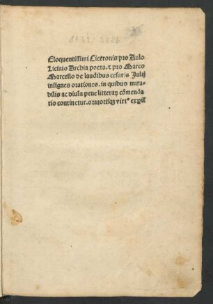 Pro Archia poeta oratio. Daran: Pro M. Marcello oratio. Hrsg. Jacobus Locher Philomusus