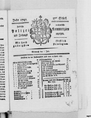 27tes Stück, Ausgabe vom 7. Juli 1797