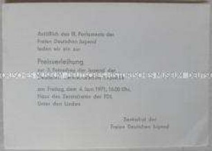Einladung zur Preisverleihung der Fotoschau im Rahmen des IX. Parlaments der FDJ