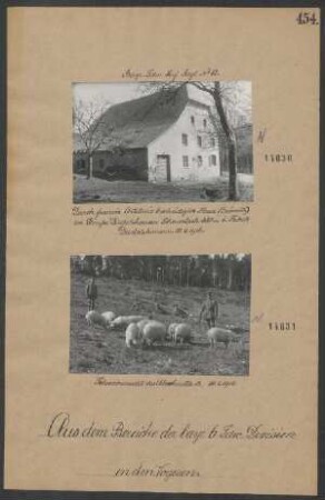 Durch französ. Artillerie beschädigtes Haus (Eremite) an Straße Diedolshausen-Schnierlach 450m ö. Fabrik Diedolshausen